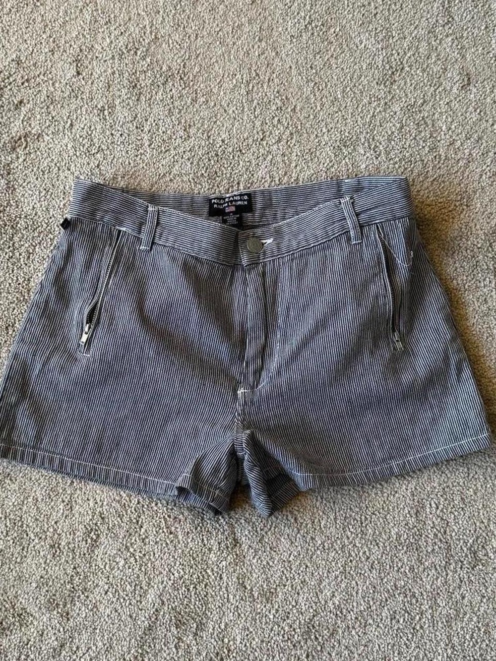 Vintage Polo Jeans Co Ralph Lauren Hickory Stripe Shorts Womens 4 Zip Pockets